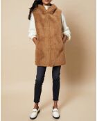 Gilet long à capuche en Fausse Fourrure réversible camel