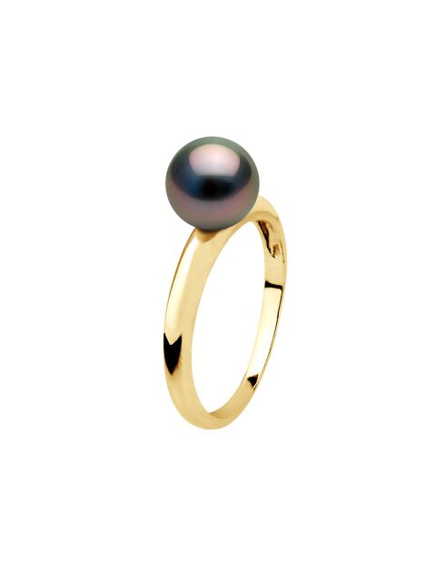 Bague Or Jaune & Perle de Culture de Tahiti ronde noire