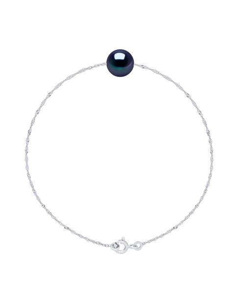 Bracelet Argent Rhodié & Perle de Culture d'Eau Douce traversante ronde noire
