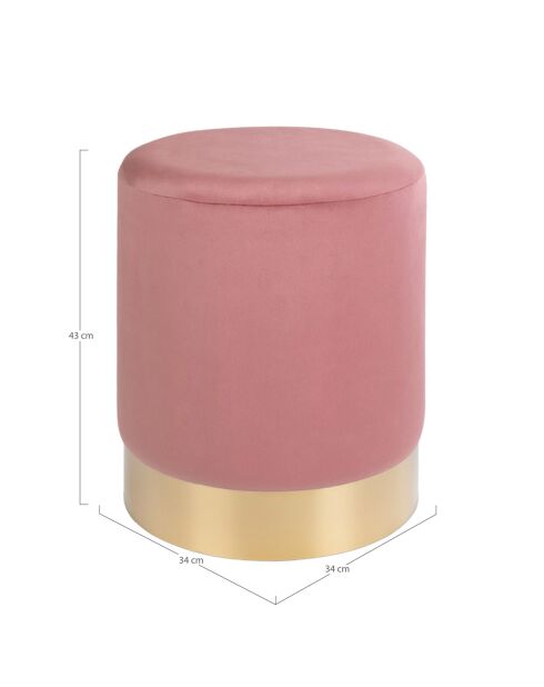 Pouf en velours avec base en acier Gamby rose - 34x34x43 cm