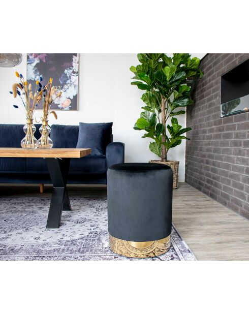 Pouf en velours avec base en acier Gamby noir - 34x34x43 cm