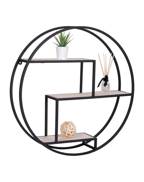 Étagère ronde avec cadre Rotterdam noir/bois - D.62x14 cm