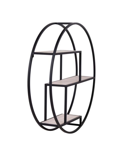 Étagère ronde avec cadre Rotterdam noir/bois - D.62x14 cm