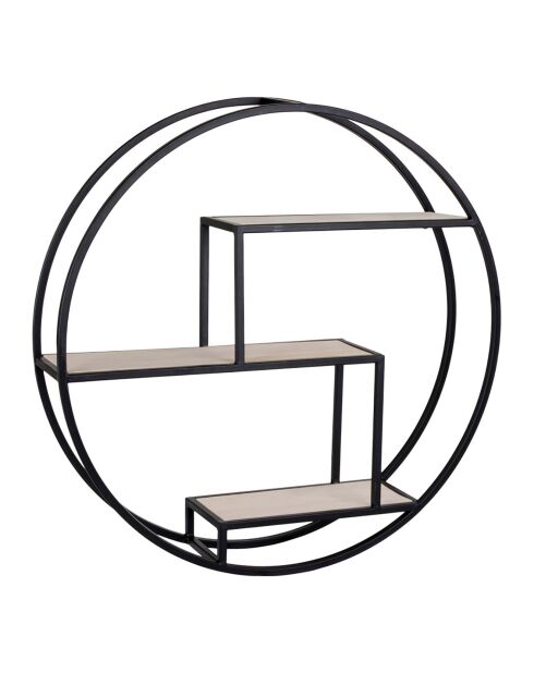 Étagère ronde avec cadre Rotterdam noir/bois - D.62x14 cm