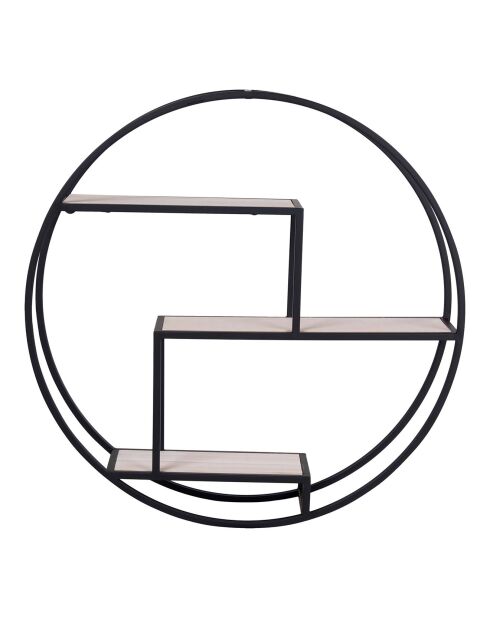 Étagère ronde avec cadre Rotterdam noir/bois - D.62x14 cm