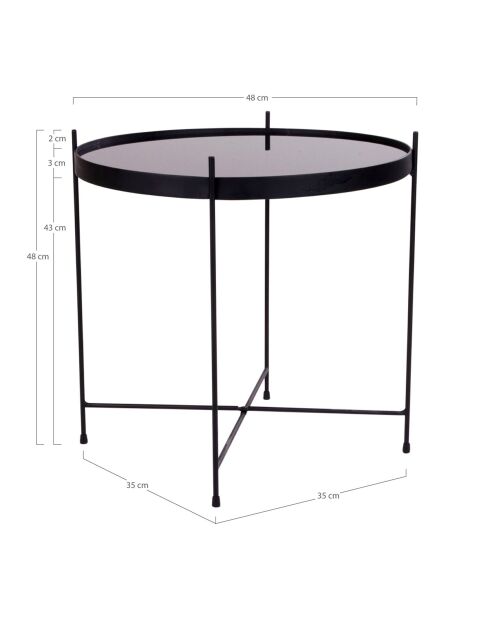 Couchtisch aus pulverbeschichtetem Stahl mit schwarzem Venezia-Glas - D.48xH.48 cm
