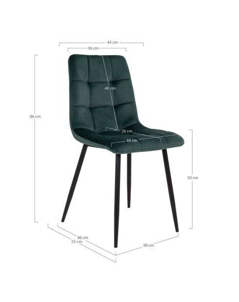 2 dunkelgrüne Samtstühle von Middelfart - 55x44x86 cm