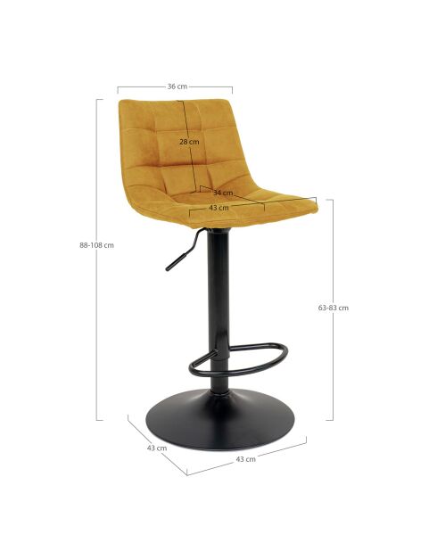 2 mosterdgele barstoelen Middelfart - 43x43x88-108 cm