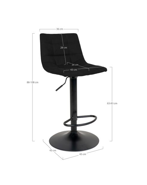 2 schwarze Middelfart-Barstühle aus Samt - 43x43x88-108 cm