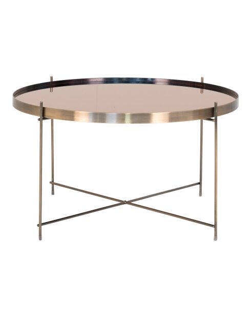 Mesita de acero con cristal con aspecto de latón Venezia - D.70x40 cm