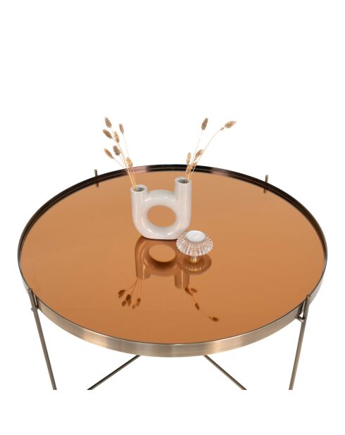 Mesita de acero con cristal con aspecto de latón Venezia - D.70x40 cm