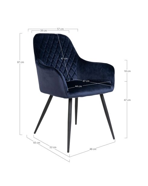 2 Stühle Harbo aus blauem Samt - 65x57x87 cm