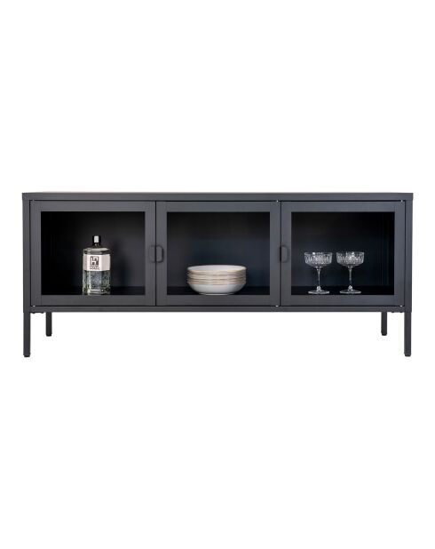 Banco TV con puertas de cristal Brisbane negro - 40x130x55 cm