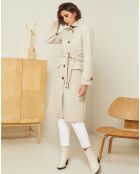 Manteau long Théa à ceinture beige
