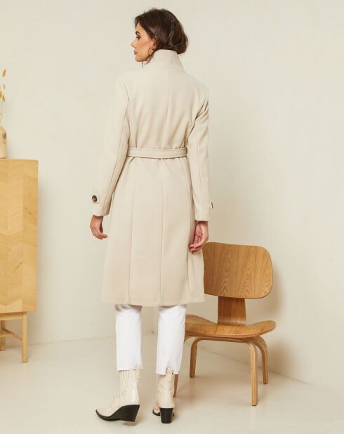 Manteau long Théa à ceinture beige