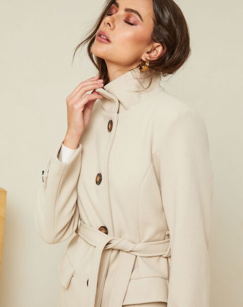 Manteau long Théa à ceinture beige