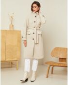 Manteau long Théa à ceinture beige