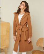 Manteau long Théa à ceinture camel
