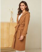 Manteau long Théa à ceinture camel