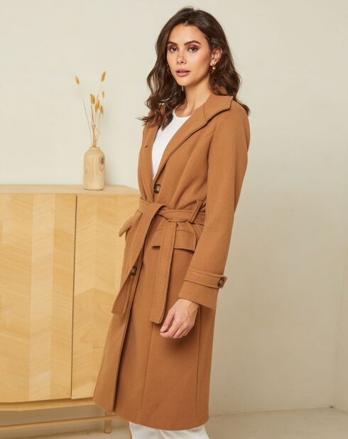 Manteau long Théa à ceinture camel