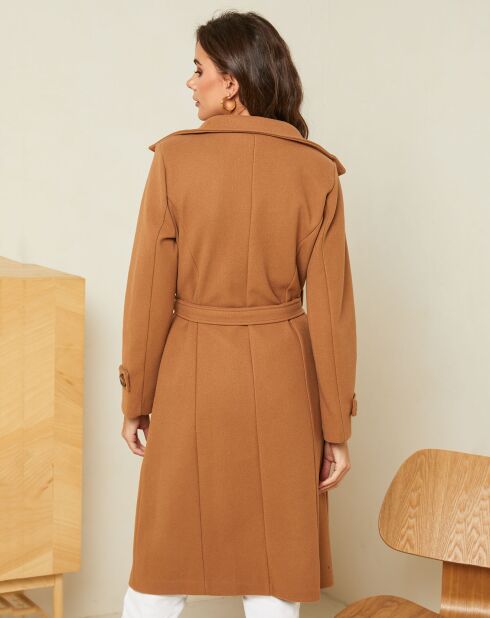 Manteau long Théa à ceinture camel