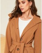 Manteau long Théa à ceinture camel