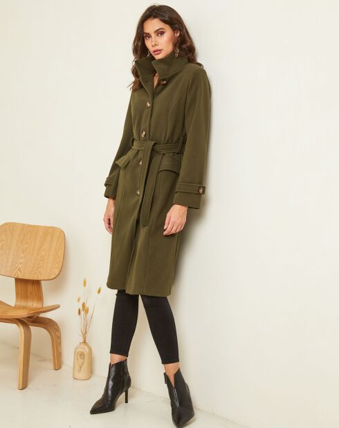 Manteau long Théa à ceinture kaki