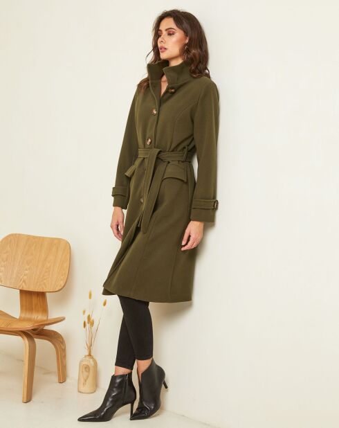 Manteau long Théa à ceinture kaki