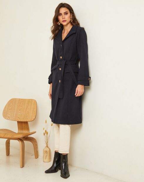 Manteau long Théa à ceinture marine