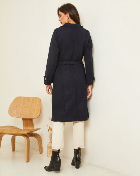 Manteau long Théa à ceinture marine
