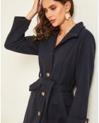 Manteau long Théa à ceinture marine