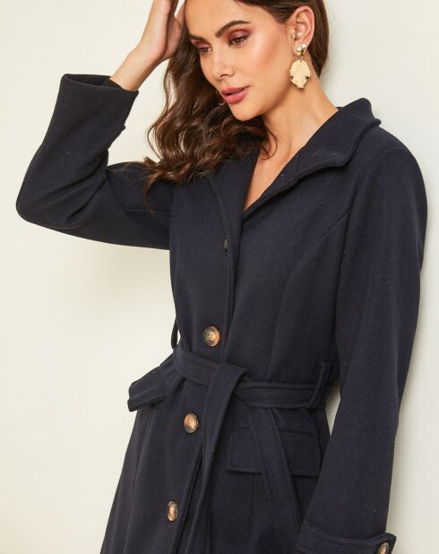 Manteau long Théa à ceinture marine