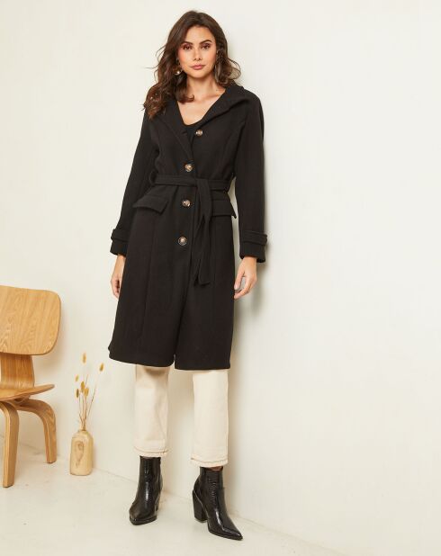 Manteau long Théa à ceinture noir