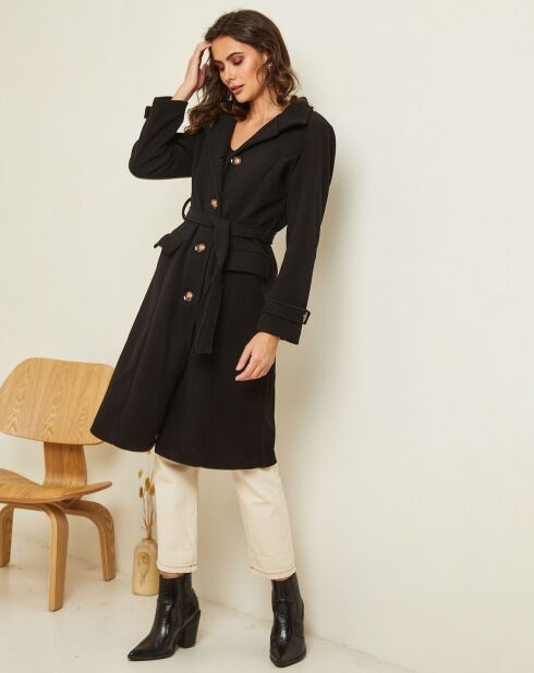 Manteau long Théa à ceinture noir