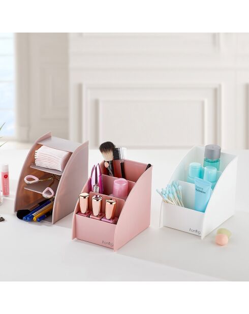 3 Organisateurs de maquillage rose/blanc - 12x9x12.5 cm