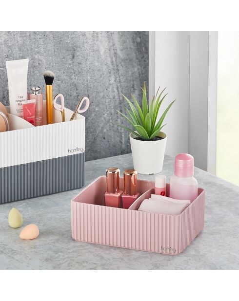 3 Organisateurs de maquillage rose/gris/blanc - 5.5x12x16 cm