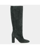 Bottes en Velours de Cuir Calime anthracite - Talon 8 cm