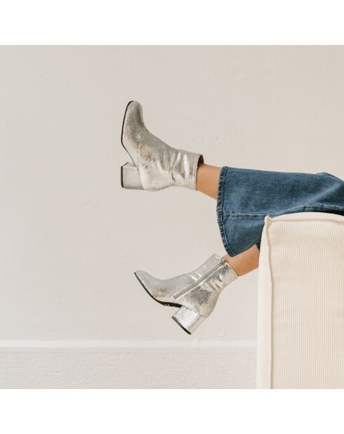 Bottines en Sequins Darlene Bis argentées - Talon 6.5 cm