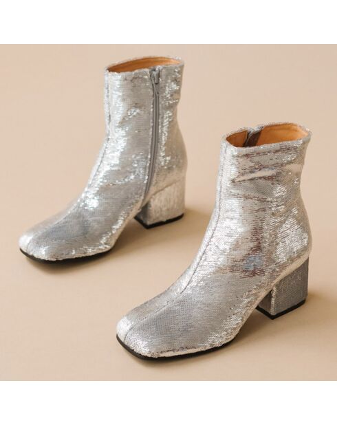 Bottines en Sequins Darlene Bis argentées - Talon 6.5 cm
