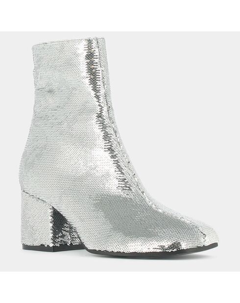Bottines en Sequins Darlene Bis argentées - Talon 6.5 cm