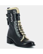 Boots fourrées en Cuir verni Panama noires - Talon 5 cm