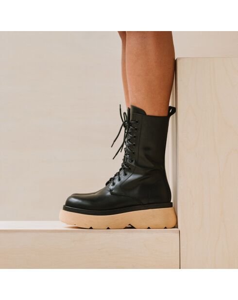 Boots en Cuir Romulus noir/miel - Talon 5 cm