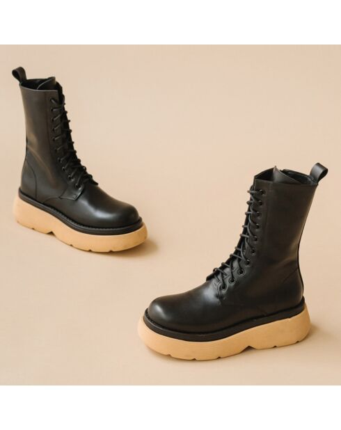Boots en Cuir Romulus noir/miel - Talon 5 cm