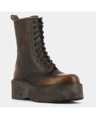 Boots en Cuir Romy effet usé cognac - Talon 6 cm