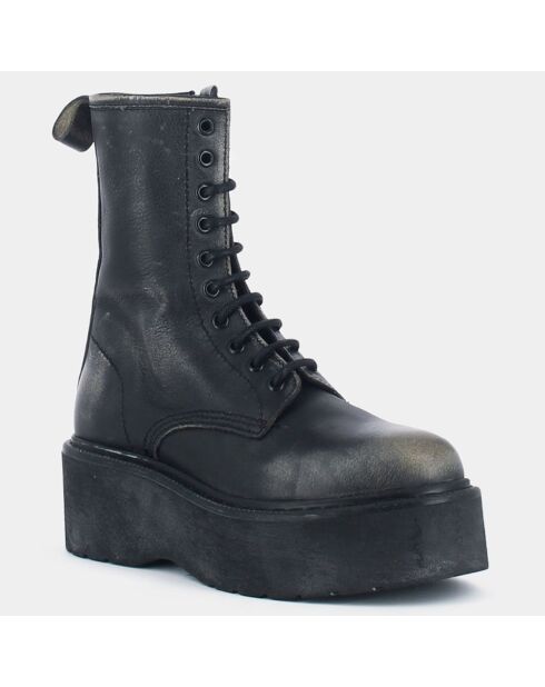 Boots en Cuir Romy effet usé grises - Talon 6 cm