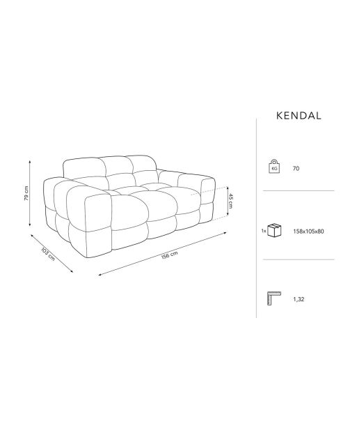 Canapé Velours 2 Places Kendal bleu marine - 156x103x79 cm