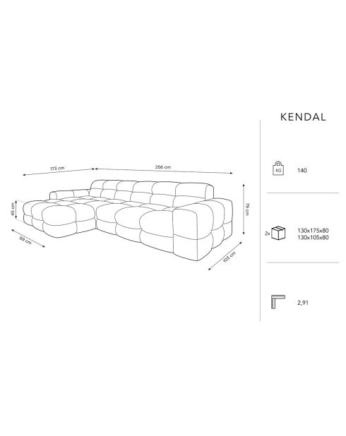 Canapé D'angle gauche Velours 4 Places Kendal gris clair - 256x173x79 cm