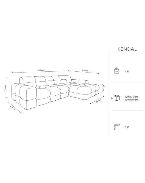 Canapé D'angle droit Velours 4 Places Kendal gris clair - 256x173x79 cm