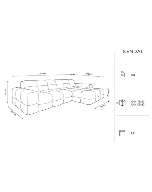 Canapé D'angle droit Velours 4 Places Kendal noir - 256x173x79 cm