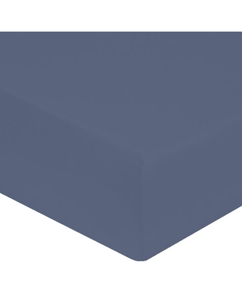 Drap housse 100% Satin de coton bonnet 30 cm bleu jean